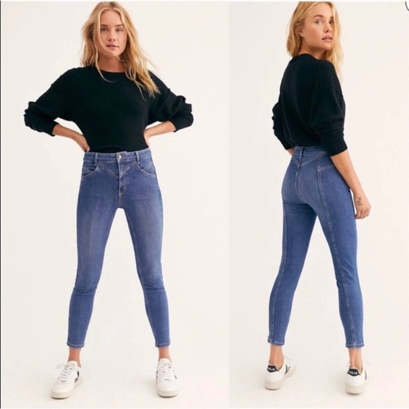 Free People Riley Skinny Jeans Womens 30 Blue Daybreak Back Seam High Rise - Picture 1 of 5